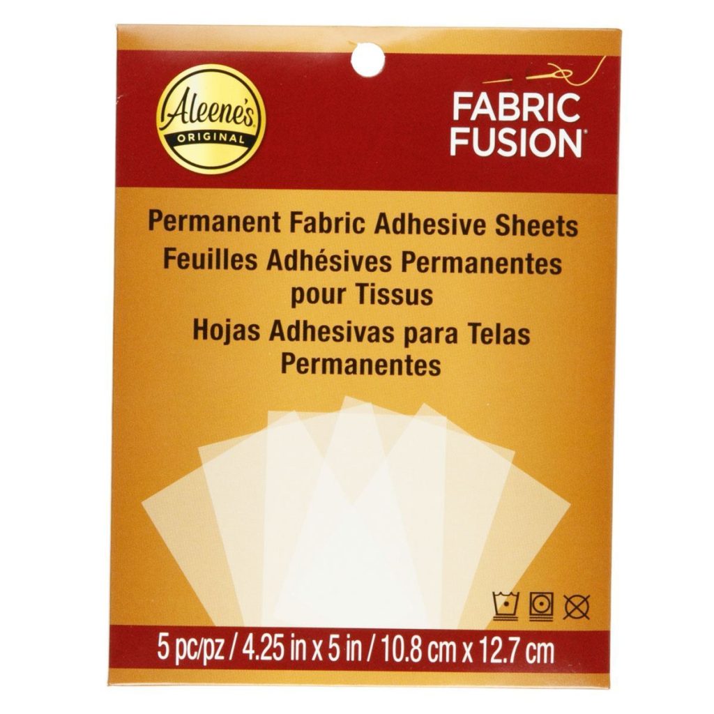 Aleene's Fabric Fusion Permanent Adhesive Sheets with company logo and sheets properties