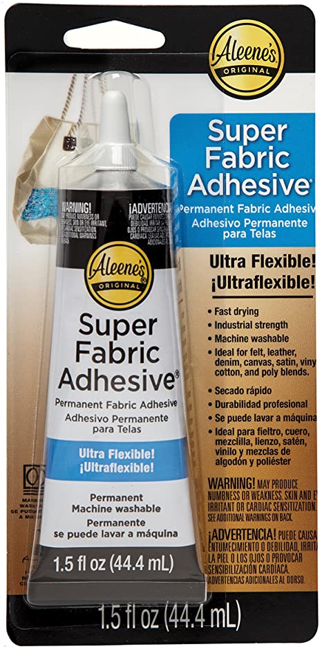 Aleene's Super Fabric Adhesive with tube shape glue carrier and company logo on it