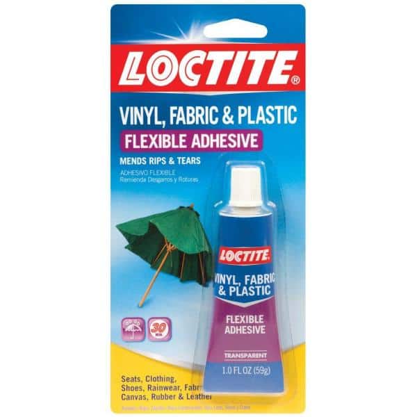 Loctite Vinyl Fabric and Plastic Adhesive with tube shape and company logo on it