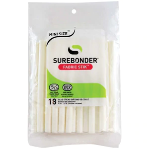 Surebonder Fabric Hot Glue Stick with zip seal and company logo on its pack