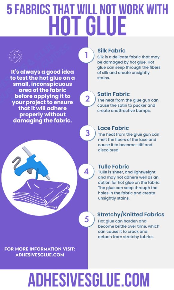 An Infographic Explaining 5 Fabrics That Will Not Work With Hot Glue