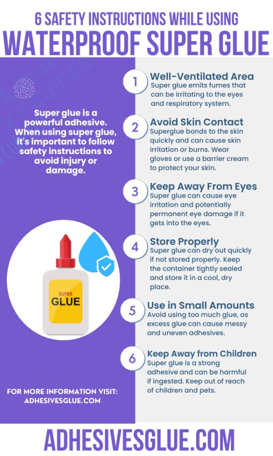 An Infographic Explaining if super glue is waterproof and Safety Instructions While Using Waterproof Super Glue