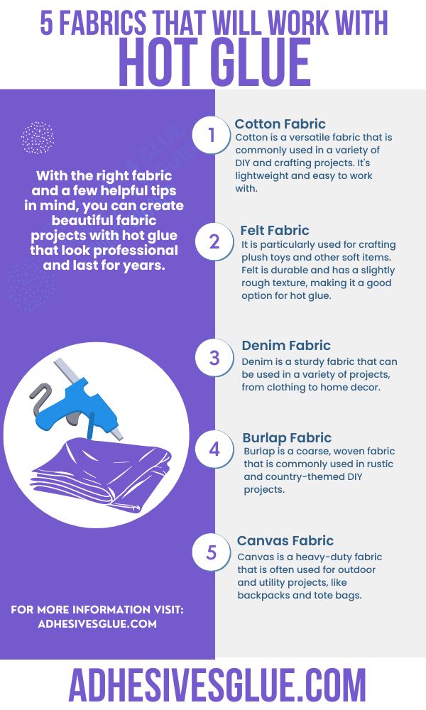 An Infographic Explaining the Fabrics that will Work Well With Hot Glue