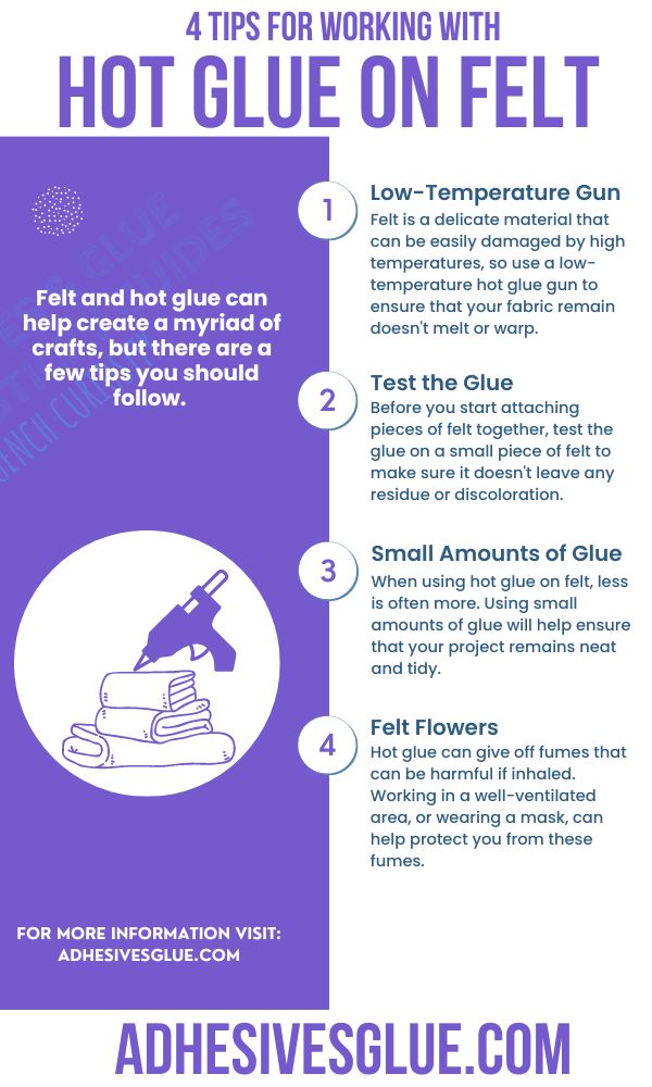 infographic explaining 4 Tips for Working with Hot Glue on felt