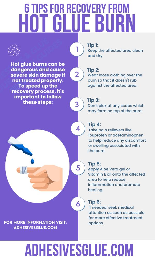 An Infographic Explaining 6 Tips for Recovery from hot glue Burn
