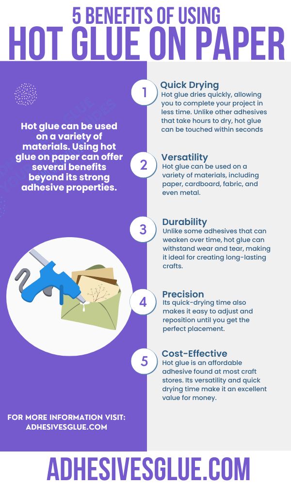 An infographic explaining different Benefits of Using Hot Glue on Paper