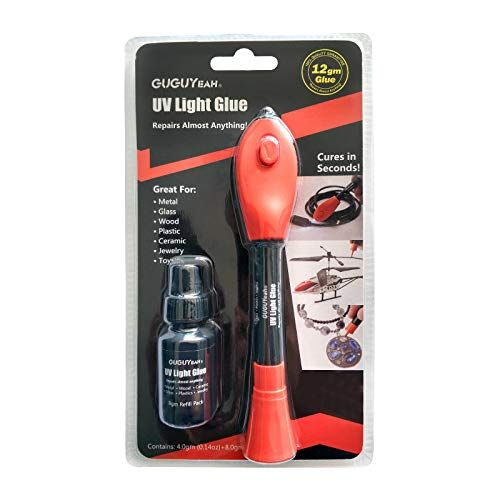 A pack of GUGUYeah UV light glue in red and black 