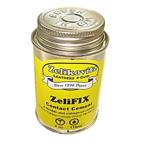 A ZeliFIX Cntact Cement Bottle in yellow and silver bottle.