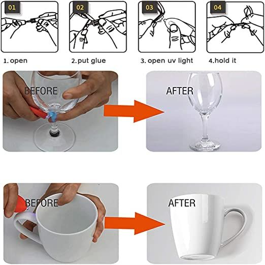 Bewitu Super Glue bonding a glass and a ceramic mug