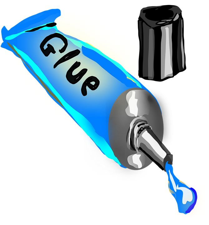 A drop from an animated glue in blue with a black cap.