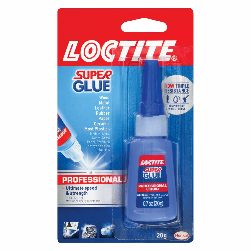 Loctite Super Glue Liquid Professional pack in blue and red color.